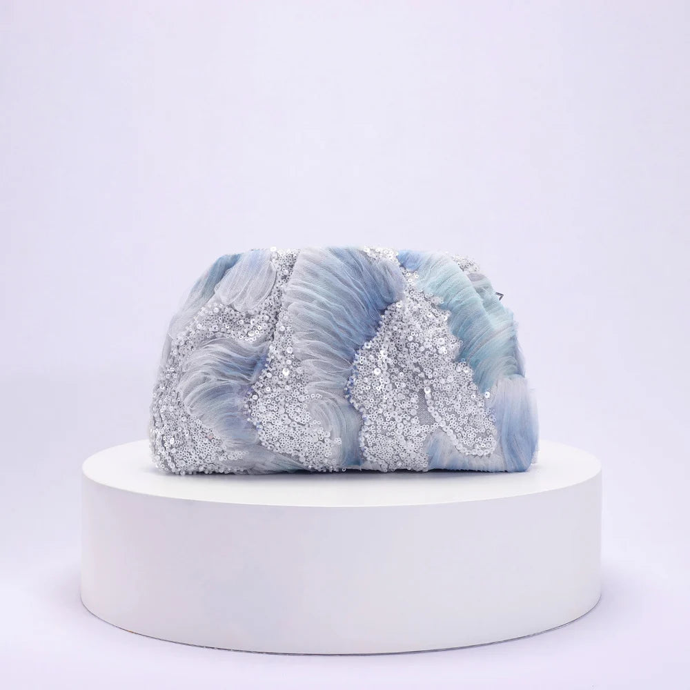 Wavy Beads Flower Clutch