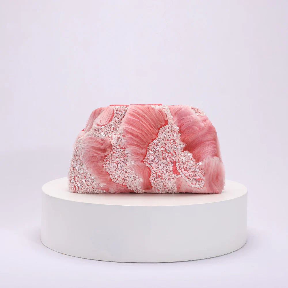Wavy Beads Flower Clutch