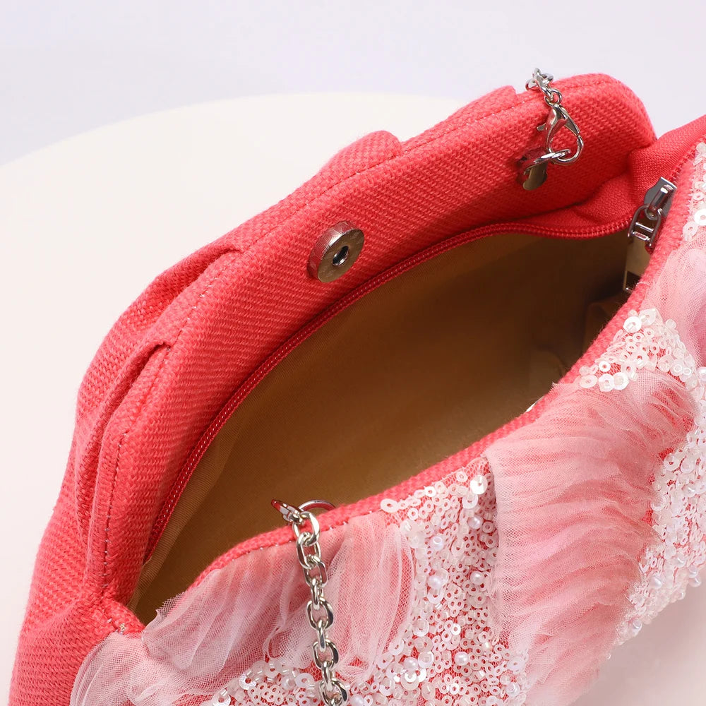 Wavy Beads Flower Clutch